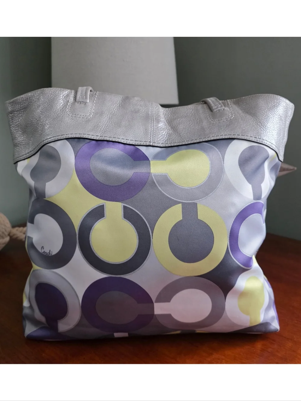 Coach 14970 Julia Op Art Silver Lavender Sateen Leather Tote Bag Y2K - Picture 3 of 16